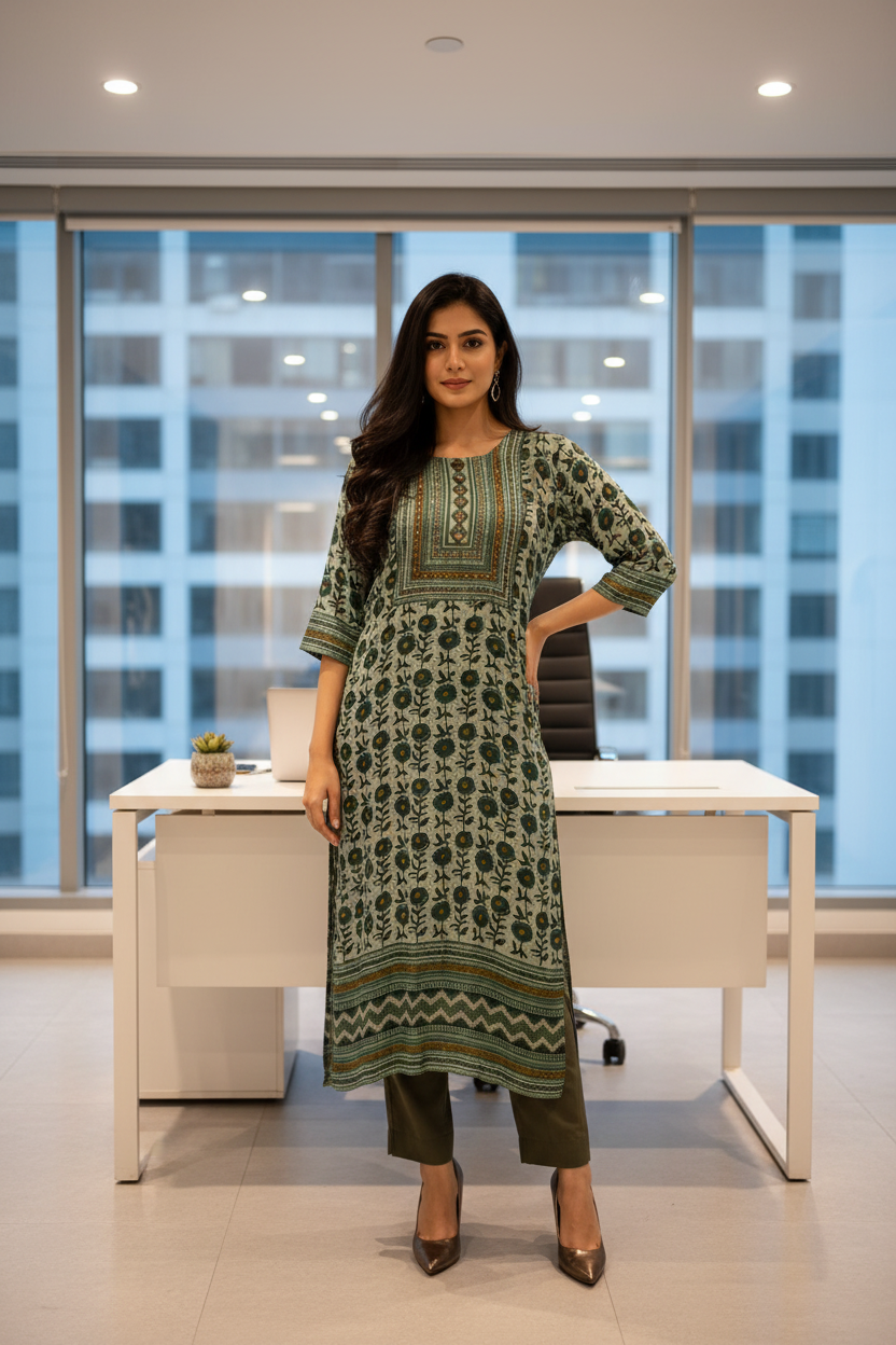 Green Kurta - Office