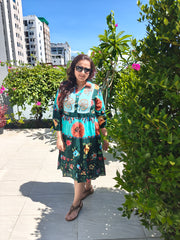 green & turquoise floral dress