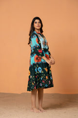 green & turquoise floral dress