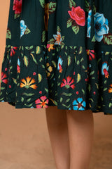 green & turquoise floral dress