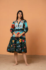 green & turquoise floral dress