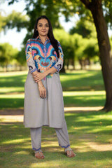 Grey Bandhni Kurta Pant Set