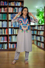 Grey Bandhni Kurta Pant Set