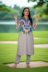 Grey Bandhni Kurta Pant Set