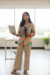 Indian model in striped tunic office look