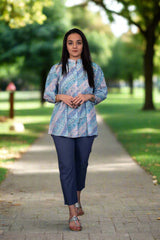 Lilac & Blue Satin Shirt