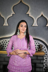 Lilac Chikankari Dhoti set