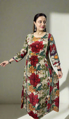 Long Red Multicolour Floral Dress
