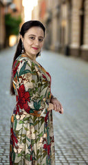 Long Red Multicolour Floral Dress