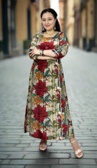 Long Red Multicolour Floral Dress
