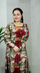 Long Red Multicolour Floral Dress