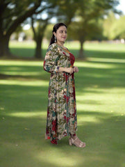 Long Red Multicolour Floral Dress