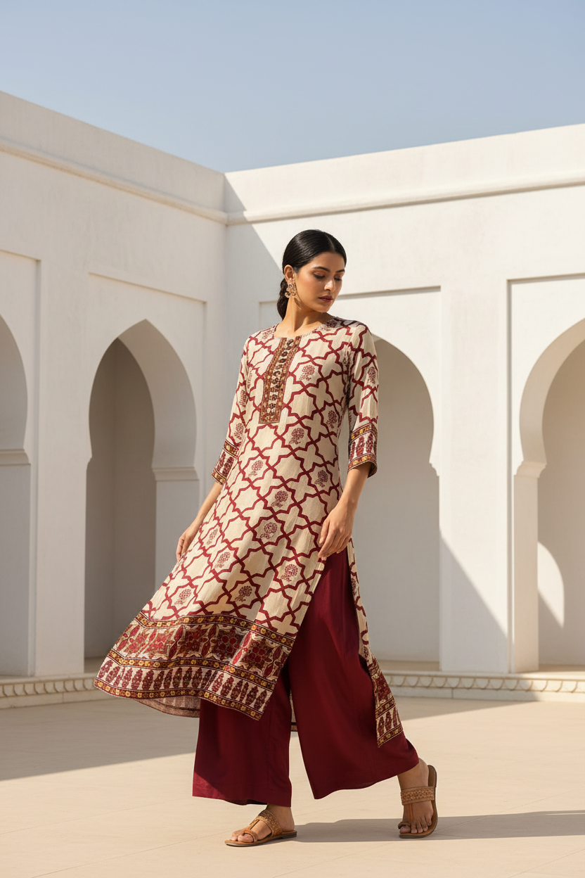 Maroon Geo Kurta with Palazzo