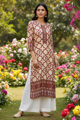 Maroon Geo Kurta with White Palazzo
