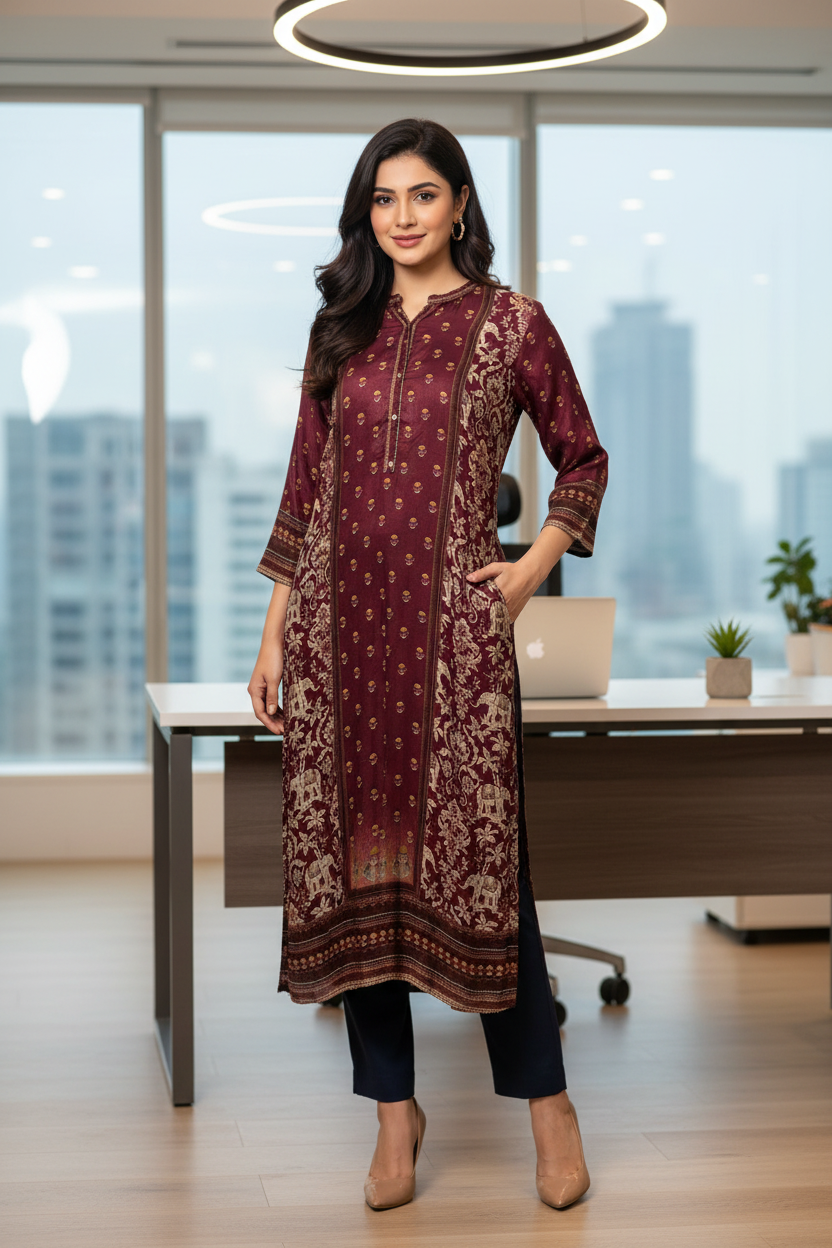 Maroon Kurta - Office