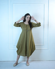 Olive Charm Cowl Dress