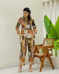 Mehndi Coloured Abstract Lounge Wear