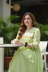 Model at cafe with exact dress design