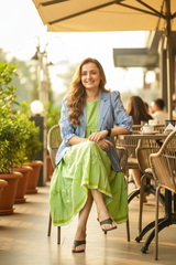 Model at outdoor cafe