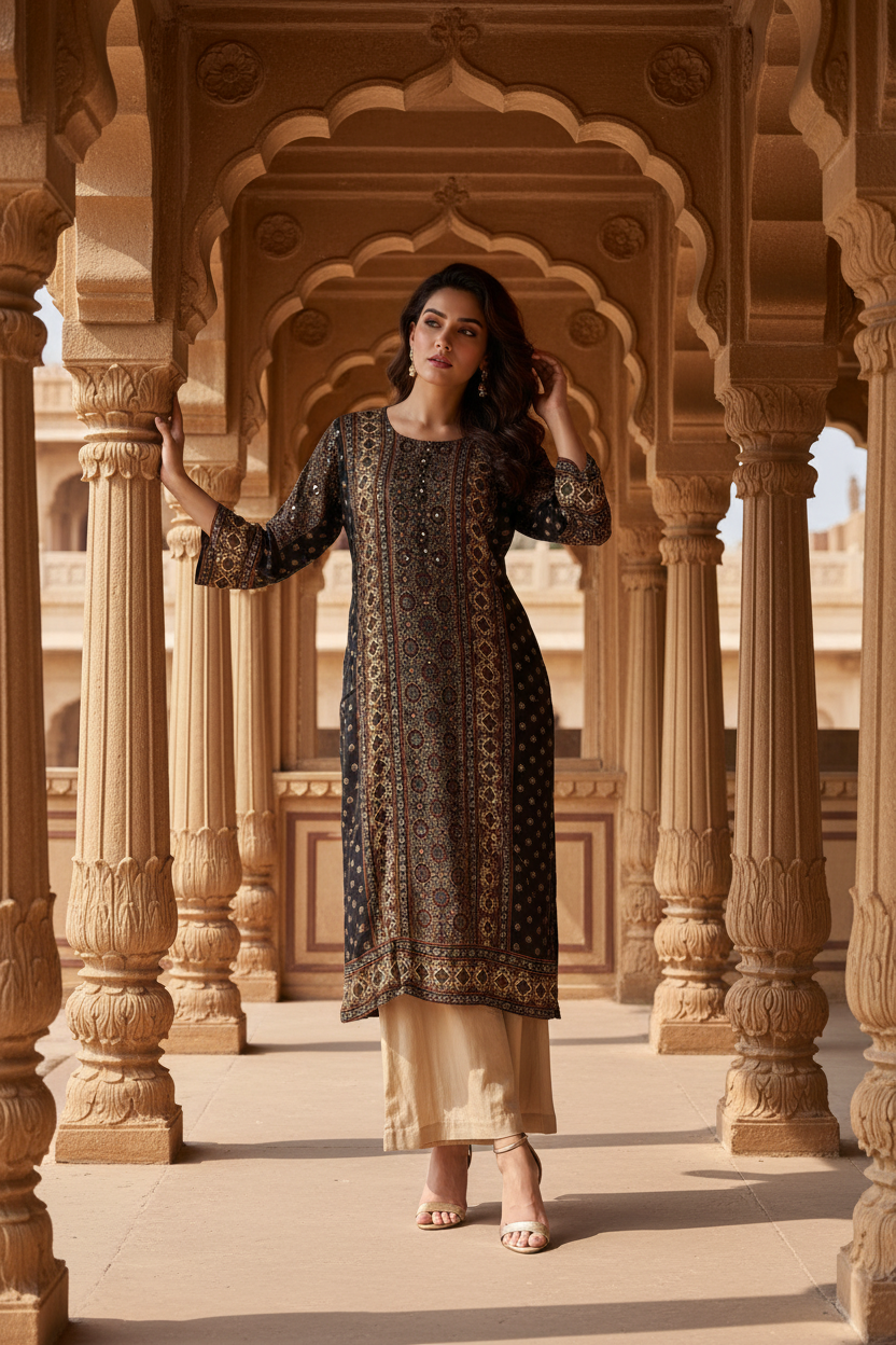Model in haveli setting