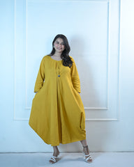Sunlit Mustard Cowl Dress