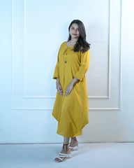 Sunlit Mustard Cowl Dress