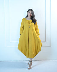 Sunlit Mustard Cowl Dress