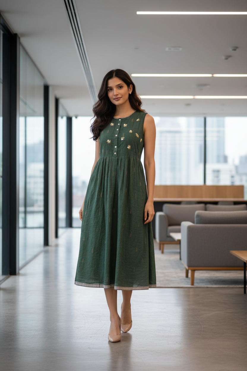 Office Look – Bottle Green Dress