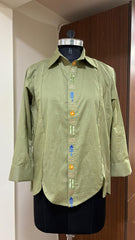 Olive Embroidered Shirt - Geometric Placket Embroidery