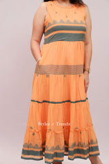 orange color cotton fit and flare dress