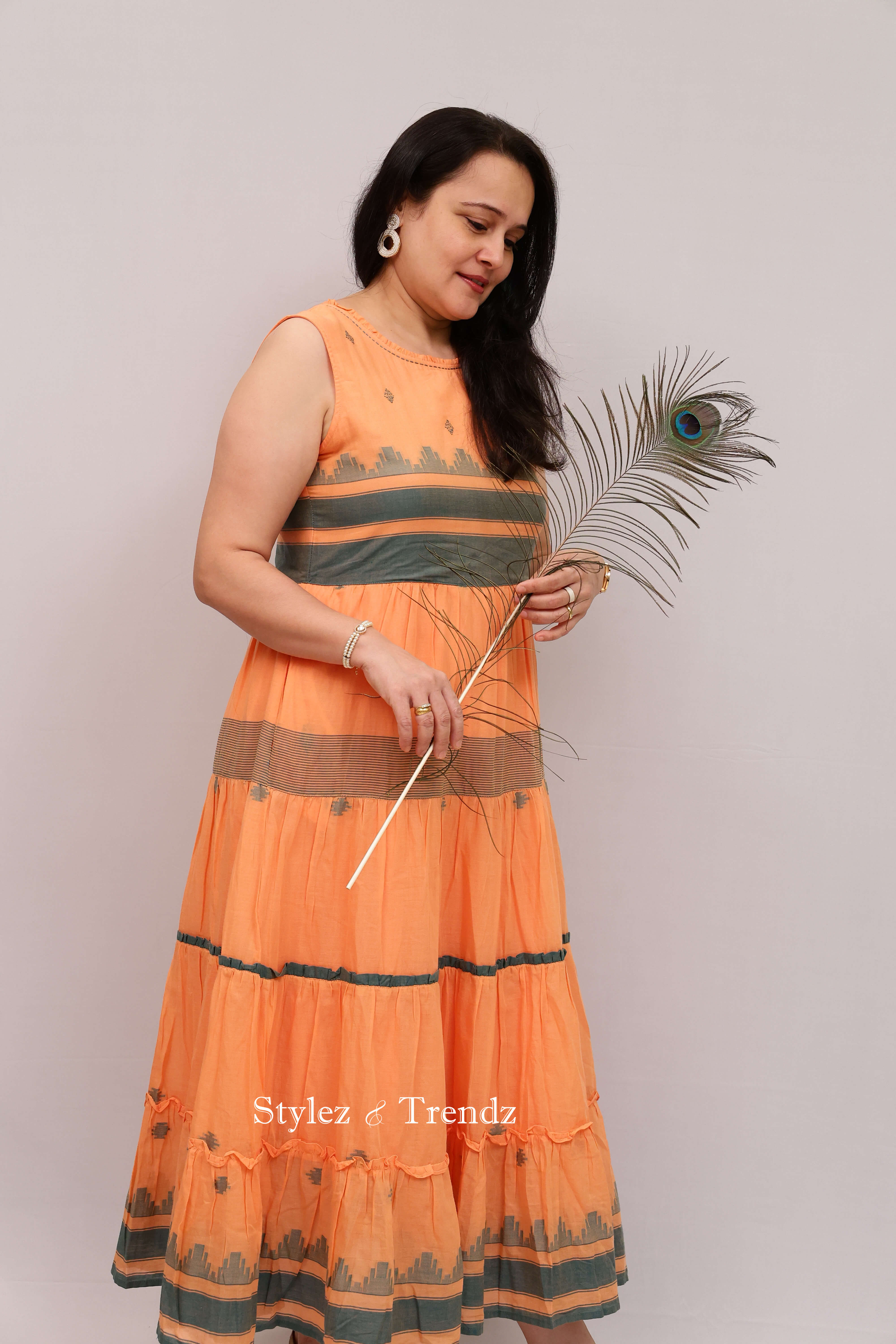 orange cotton fit and flare dress