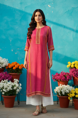 Pink Kurta - Turquoise Wall