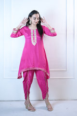 Fuchsia Festive Kurta set with potli bag