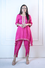 Fuchsia Festive Kurta set with potli bag
