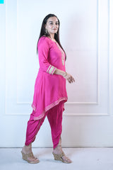 Fuchsia Festive Kurta set with potli bag