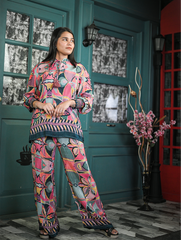 Pink Abstract Crepe Coord Set