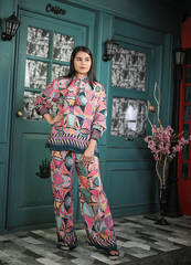 Pink Abstract Crepe Coord Set