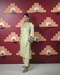 Pastel Green Aari Kurta Set