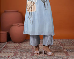 Powder Blue Floral Kurta Set
