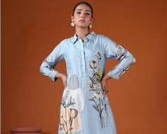 Powder Blue Floral Kurta Set