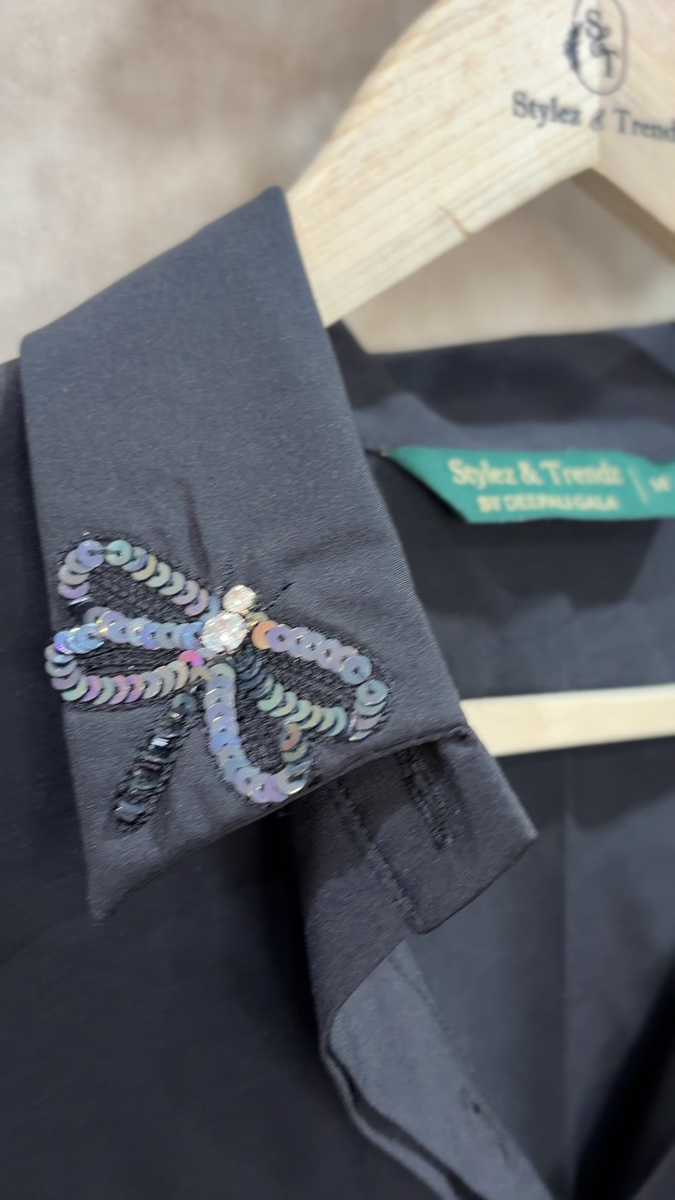 Midnight Dragonfly Black Handwork Shirt