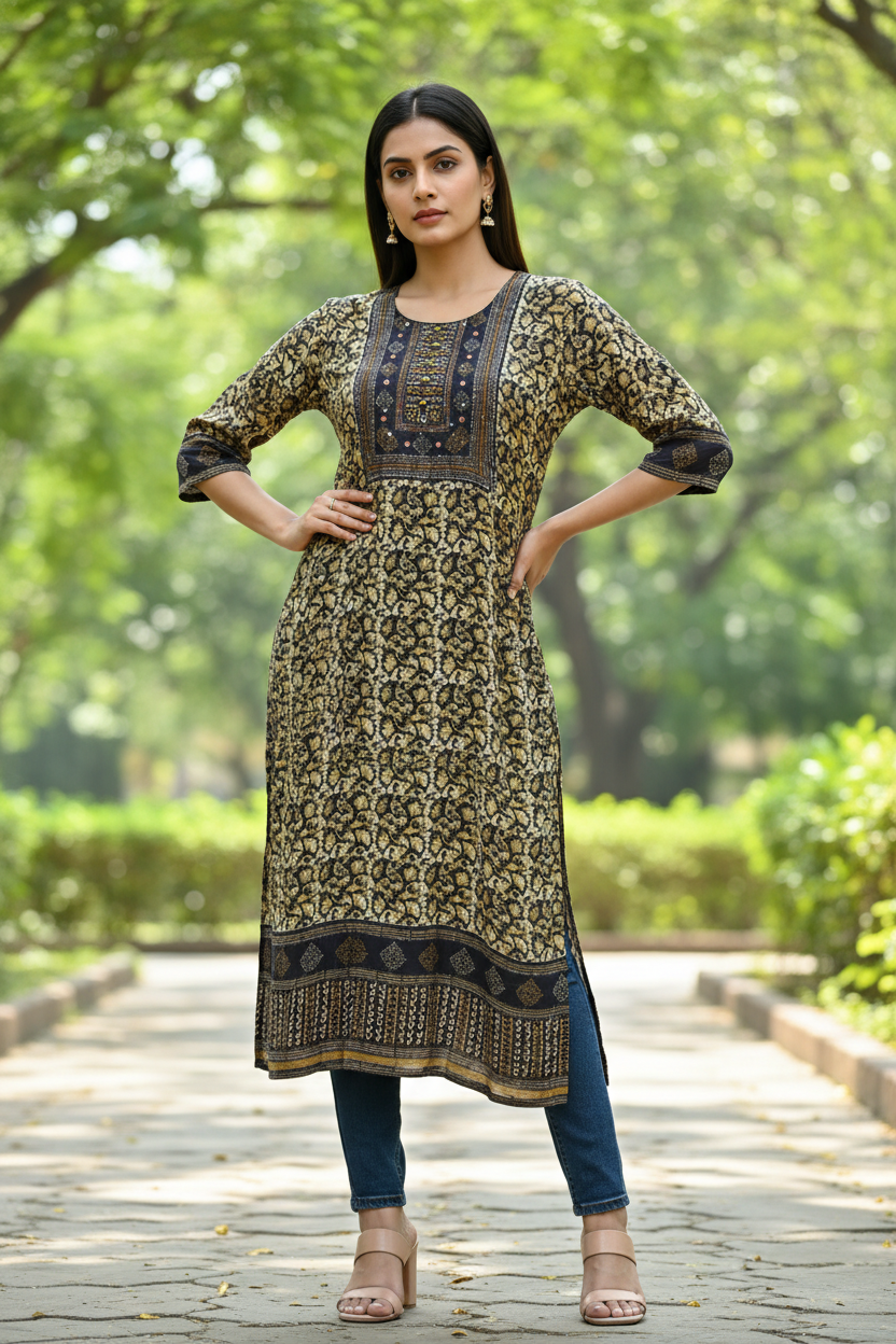 Silk Kurta with Denim - Daylight