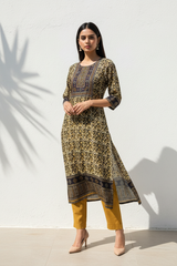 Silk Kurta with Mustard Pants - Whitewashed Wall