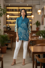 Teal Tunic - Wide Leg Pants - Café