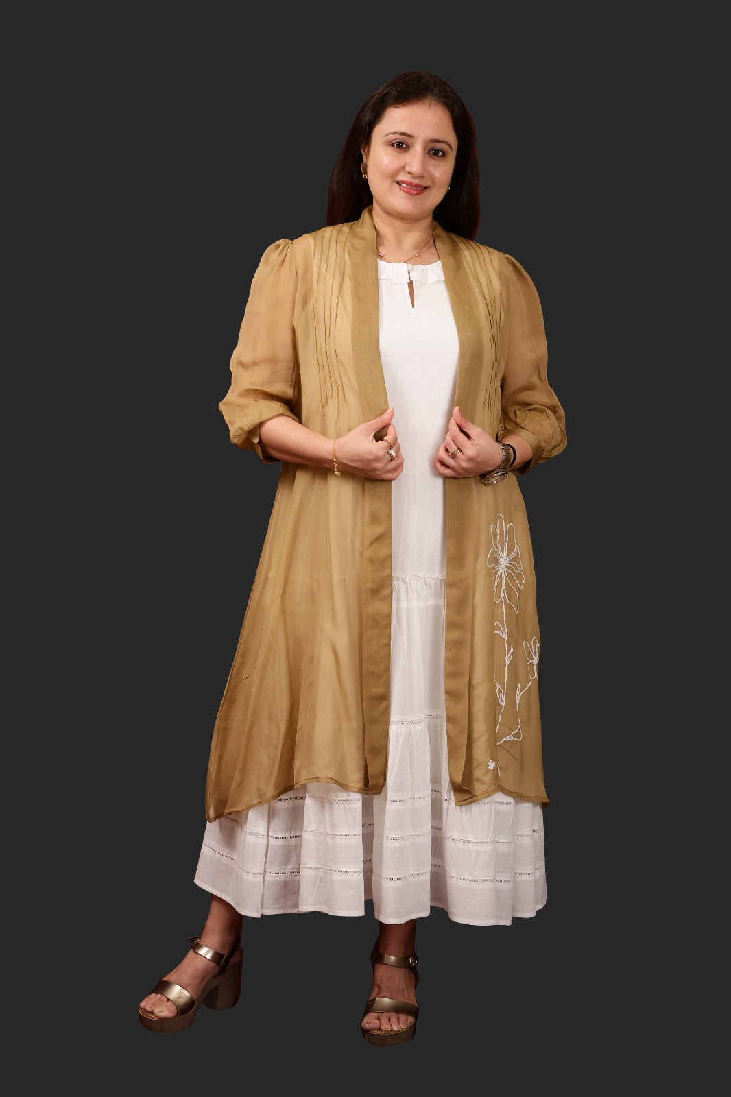 beige shrug for dresses Gown Party Wear Lehenga With Shrug Dress Crop Top Lehenga With Shrug Design BEIGE SEQUINS EMBROIDERED