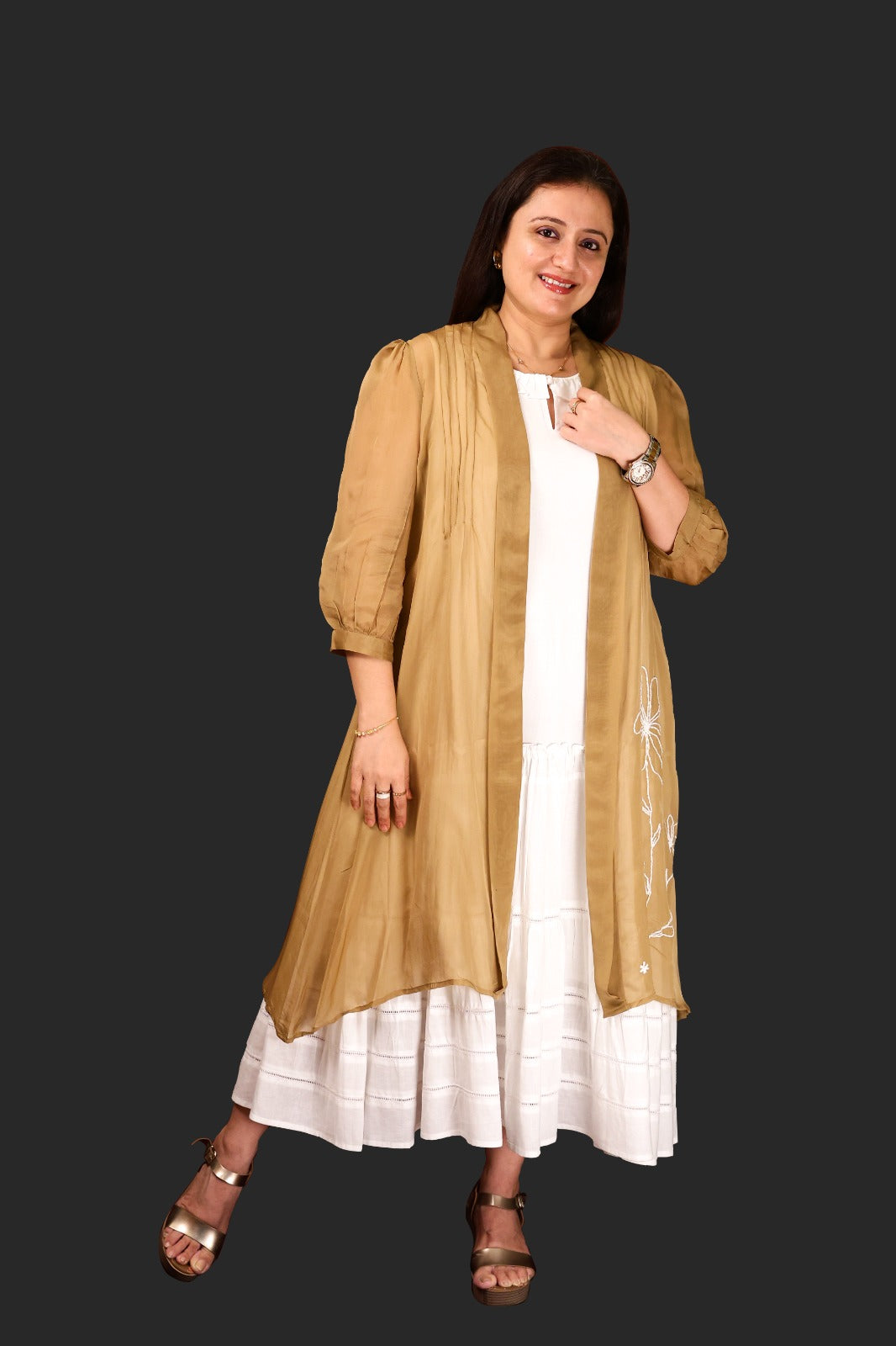 White and Beige Shrug Dress – Stylez & Trendz