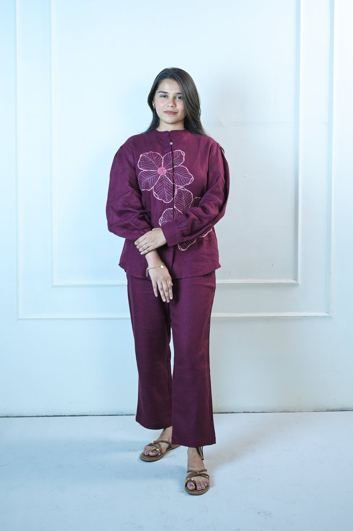 Wine Linen Co-ord Set