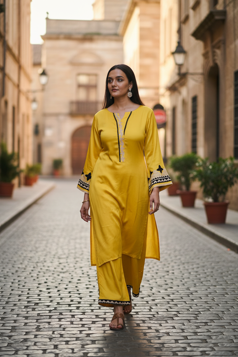 Yellow Kurta - Sunny Street Walk
