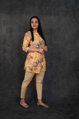 Yellow and Grey Kurta Pant Set