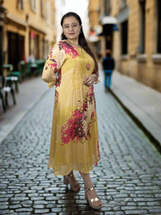 Yellow Pleated Long Dress